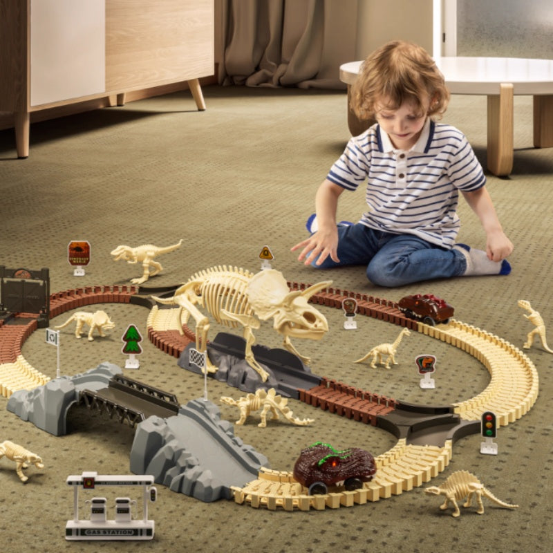 Dinosaur Adventure Track Set – Flexible Rail Car Toy with Dino World Playset - 图片 7