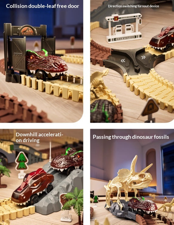 Dinosaur Adventure Track Set – Flexible Rail Car Toy with Dino World Playset - 图片 5