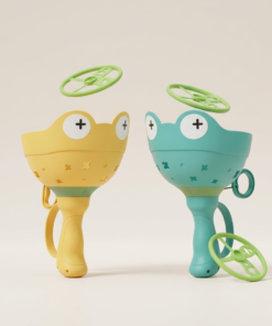 Kids Flying Disc Launcher Toy – Frog Hand-Pull UFO Shooter Game