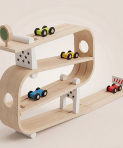 Wooden Car Ramp Racer – Montessori Race Track Toy for Toddlers