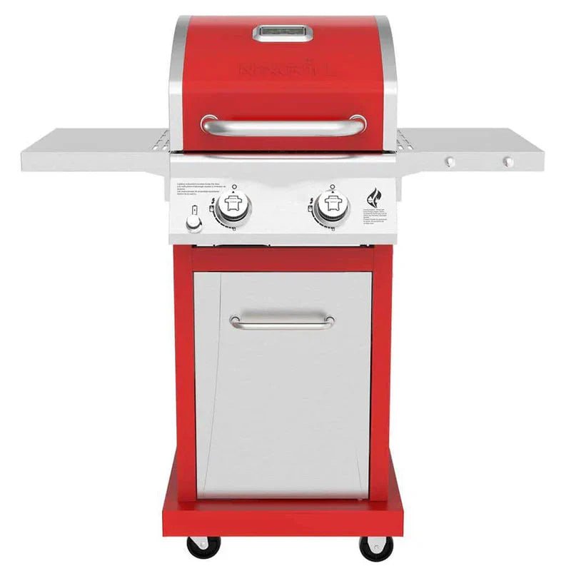 2-Burner Propane Gas Grill, Red, Stainless Steel, 28,000 BTUs, Compact Design
