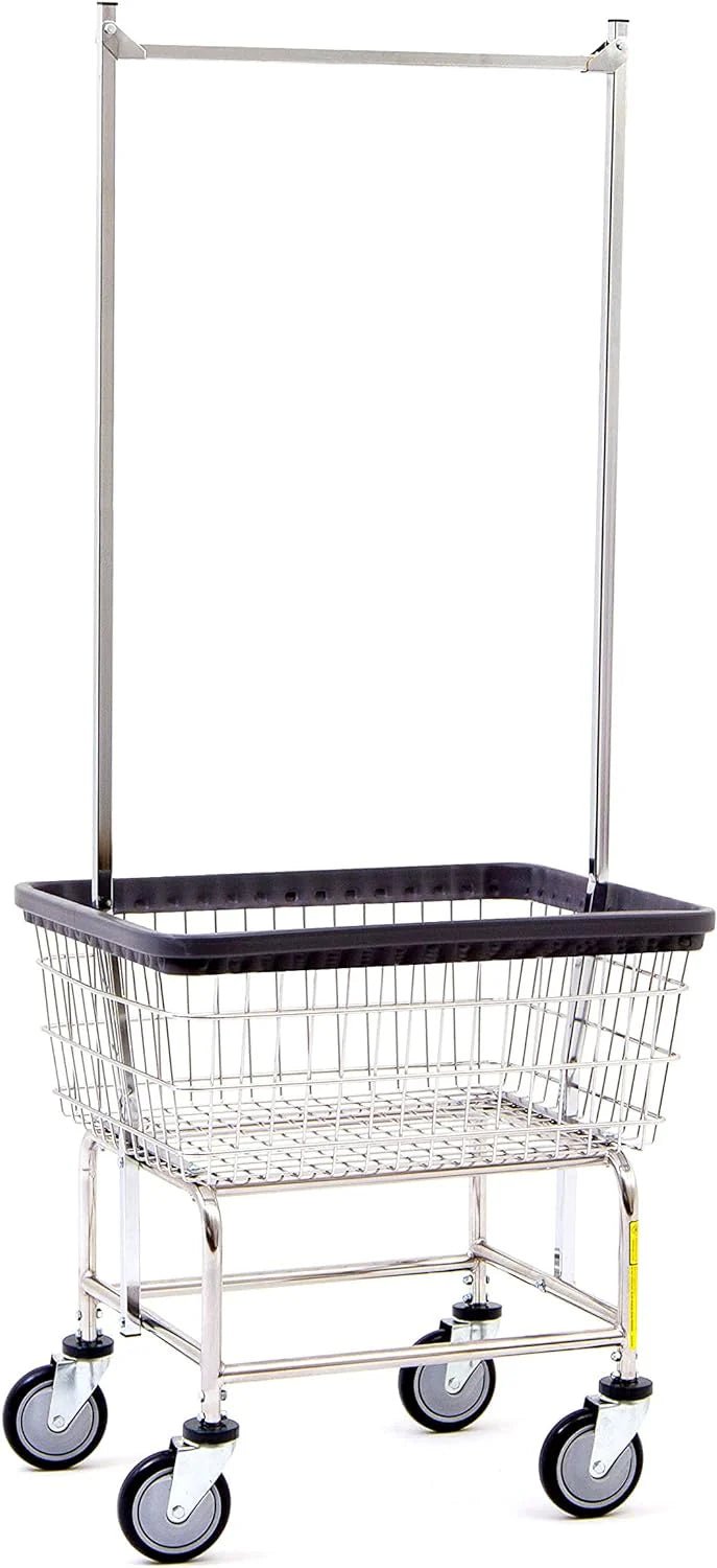 Heavy Duty Wire Laundry Cart With Double Rod Rack