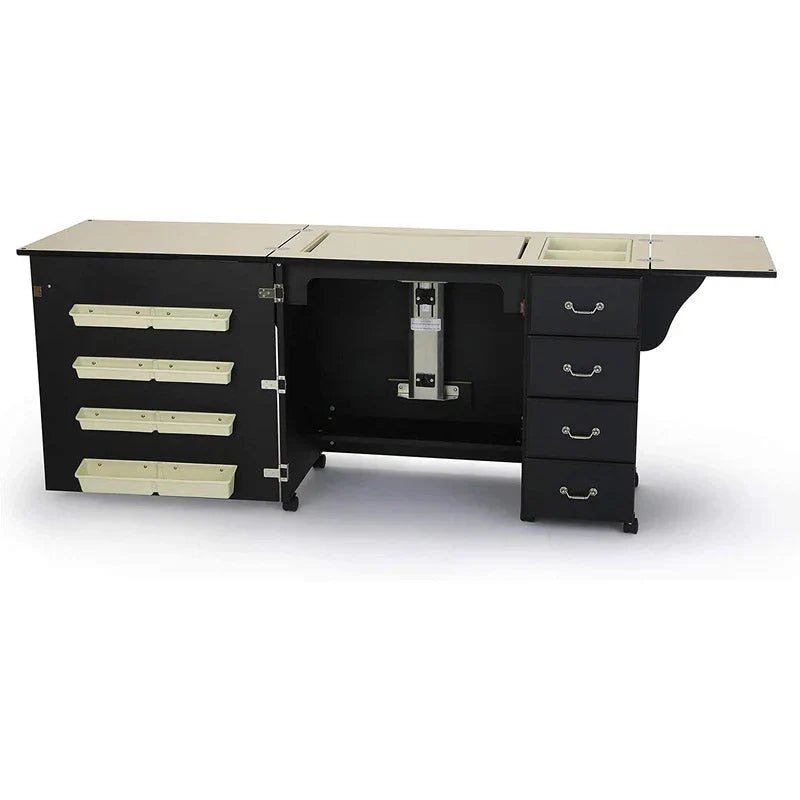 Sewing Cabinet For Sturdy Sewing, Cutting, Quilting, And Crafting With Storage And Airlift, Black Finish