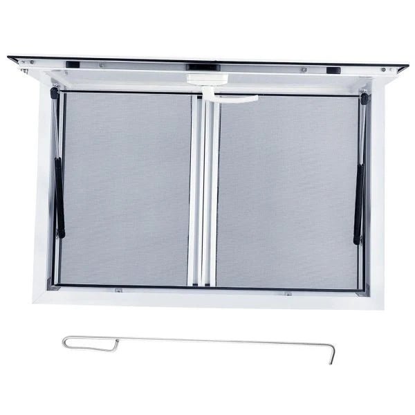 Concession Window 36W x 36H Aluminum Alloy Food Truck Service Window With Sliding Screens And Awning Door, Hydraulic Lift, Locking Mechanism