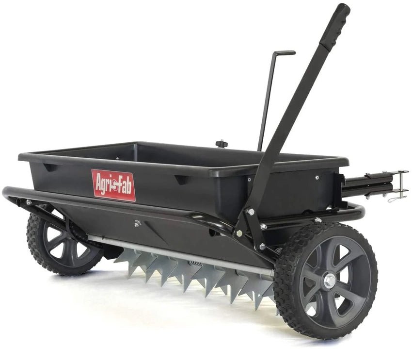 100 Lb. Tow-Behind Lawn And Garden Spiker/Seeder/Drop Spreader For Seed, Fertilizer, Salt, Ice Melt, Designed To Pull Behind Lawn And Garden Tractors